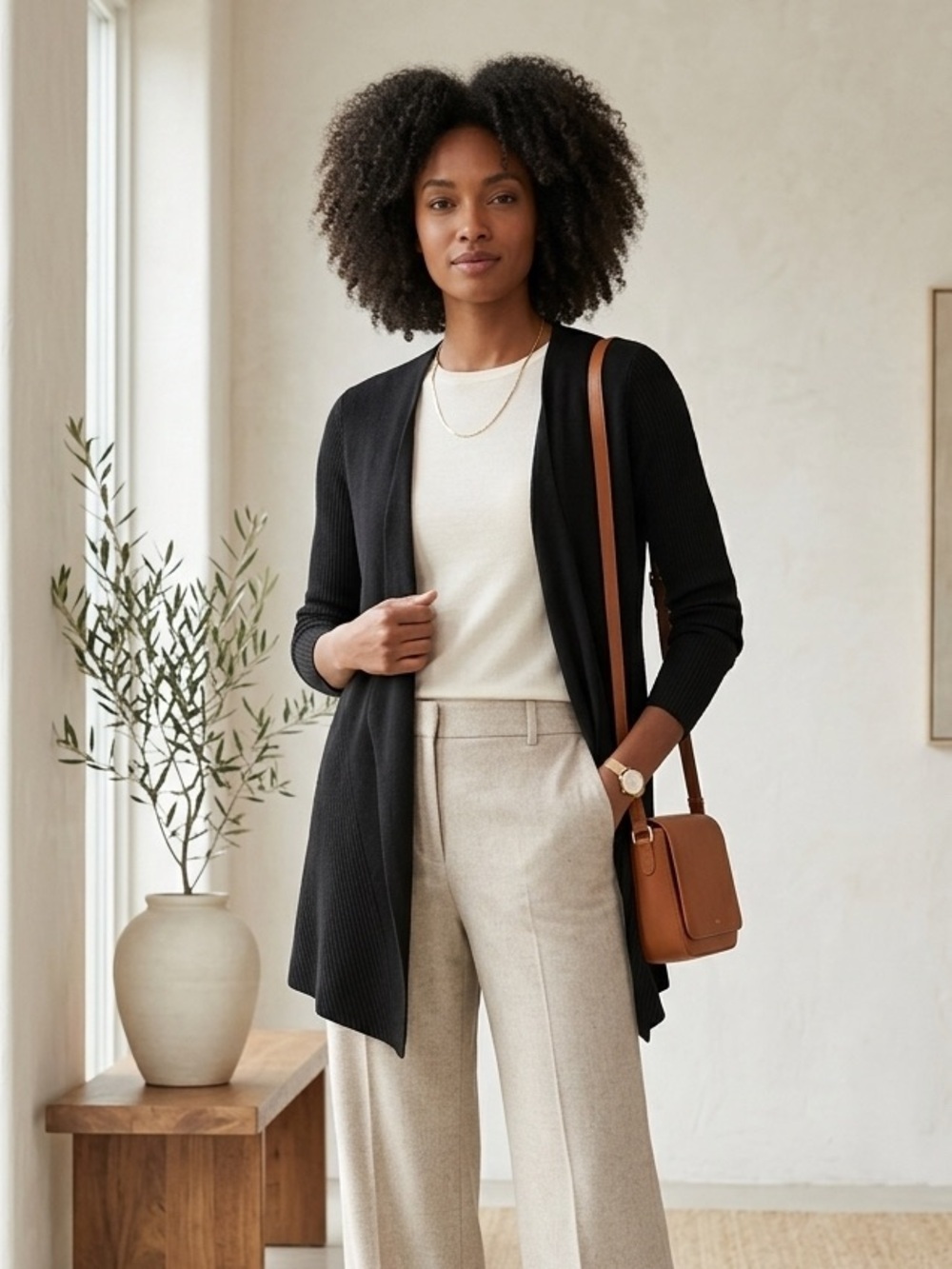 Eileen Fisher black silk cotton open front draped cardigan - Medium